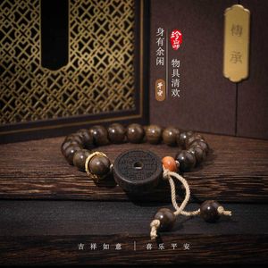 Donkere houten ronde kralen hand snaar nieuwe Chinese Chinese stijl China-chic berg spook geldkaart armband voor mannen en vrouwen