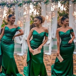 Vestidos de dama de honor de color verde más oscuro Vestido de invitado de boda árabe de satén elástico sin mangas con clase simple Vestidos de desfile de fiesta de traje de mujer africana preciosa b146