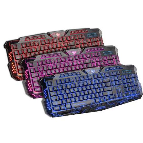 Darshin M300 russe/anglais clavier rétro-éclairé LED 3 couleurs USB filaire coloré respiration étanche ordinateur fissure clavier de jeu