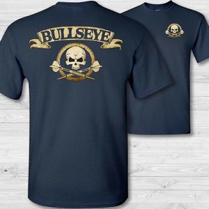 Darts-T-Shirt mit gekreuzten Knochen, Bullseye-Totenkopf-Shirt, Wurf-Darts-Abzeichen-T-Shirt Double Side