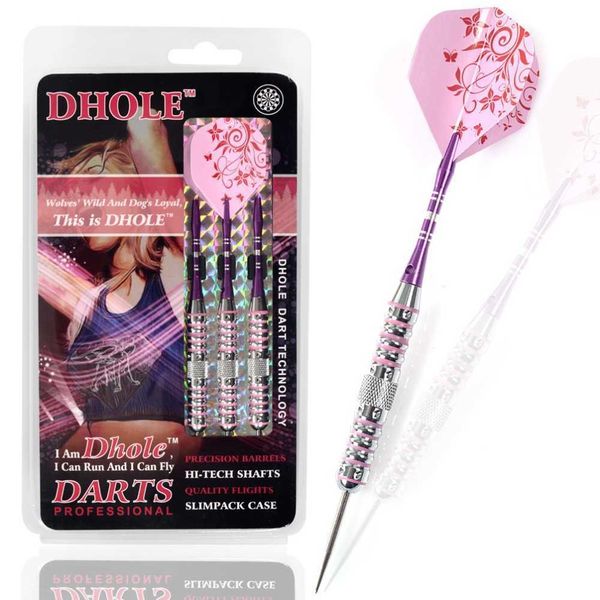 Fléchettes CUESOUL DHOLE Series Lady Steel Tip Darts Set pour les filles avec Pruple Dart Shaft Pink Flights 0106