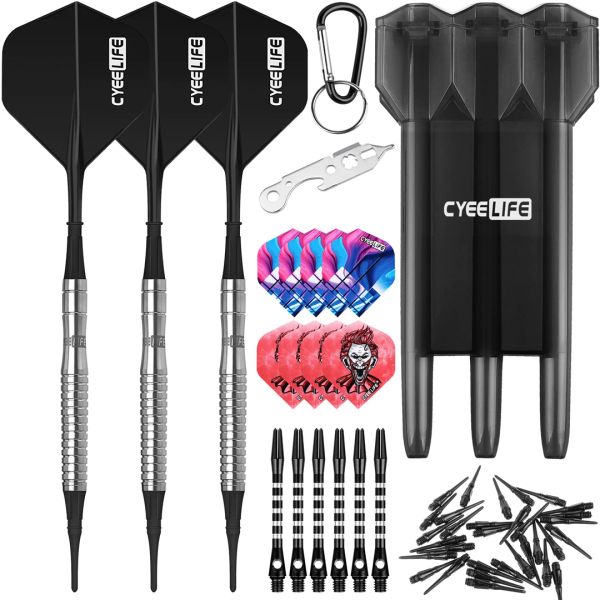 Darts Cyeelife 16/18/20G 90% Tungsten Darts Consejo de punta suave con estuche de transporte y ejes de aluminio+herramienta+vuelos adicionales30 puntos