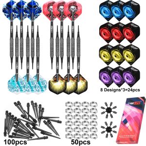 Fléchettes Cyeeelife Darts doux 12pcs 9/12/14/18/22G avec arbres en PVC noir + 100 points de pointe en plastique + 24 vols + 50 anneaux de printemps métallique O