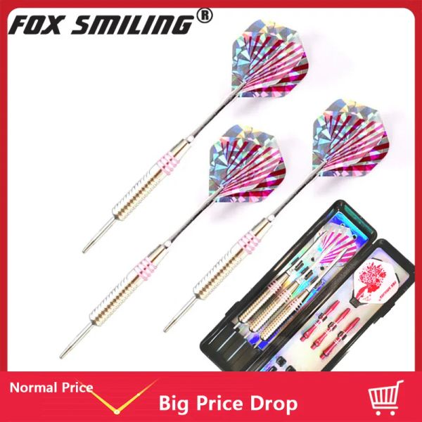 Fléchettes Fox souriant 3 pcs 24g Dart Pin Pin de pointe en acier Darts avec casse d'arbre en aluminium 41 mm Pakcage, avec des arbres de 3 pc, des vols de 3 pc