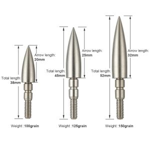 Fléchettes toparchery 100/125/150 Grain Grain Inneildless Steel Tips Utilisé pour la chasse au tir à l'arc des sports dans l'arc traditionnel et le composé arc