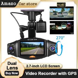 Dash Cam double objectif P enregistrement Hd voiture Dvr Vision nocturne ''écran LCD intégré Gps enregistreur vidéo caméra avant et arrière J220601