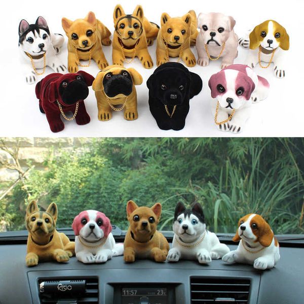 Tableau de bord secouant la tête, chiens porte-bonheur, jouet mignon, ornement de voiture, chiens hochant la tête pour la décoration de voiture