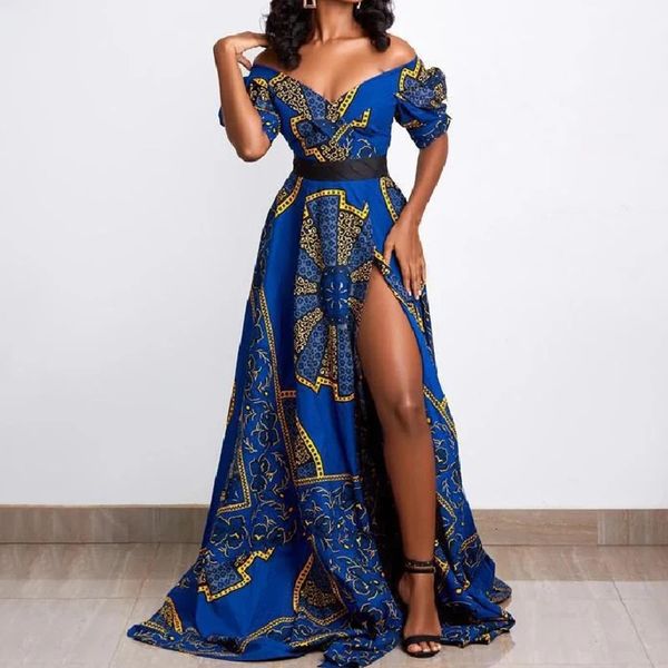 Dashiki imprimé ankara robes african women vêtements d'été bohe sex sexy v-cou backless slit maxi robe kanga vêtements plus taille 240407