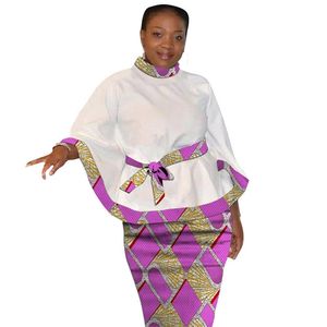 Dashiki print flare mouw tops met riem- en potloodrokken Afrikaans festival dames outfits aanpassen ANKARA stijlvolle bruidegompak LJ201126