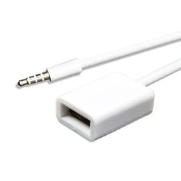 Gegevenskabel 3,5 mm mannelijk naar USB vrouwelijke conversiekabel aux auto mp3 audio adapter kabel u schijfcliplijn 15 mm lengte wit