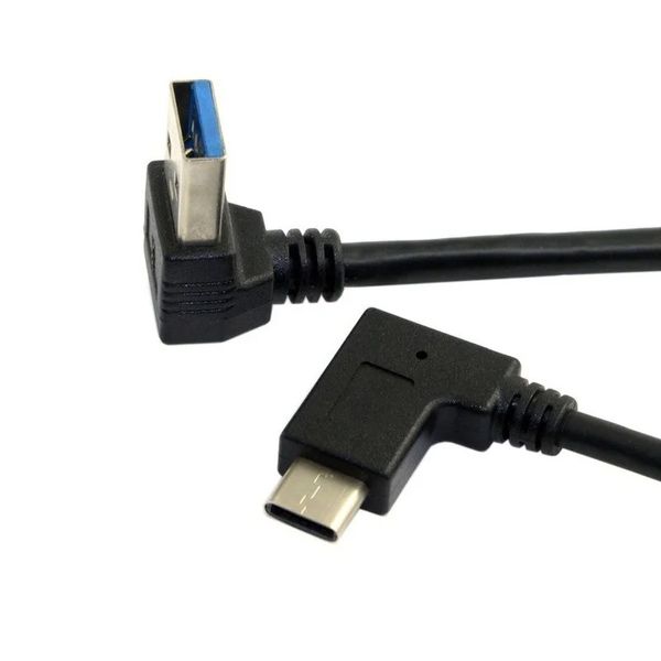 Cable de datos Cy de 30 cm Un USB-C 3.1 reversible masculino Tipo C en ángulo a 90 grados para la tableta portátil