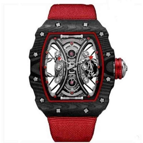 Fecha Richardmill Luxury Watch Mechanics Wallwatch Fashion Hollow Hollow Mecánica Mecánica Negro Fibra de carbono Red Lienzo Rojo Mujeres Bi Bi