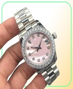 Date Just Watches Diamond Mark Pink Shell Dial Dames Roestvrij horloges Ladies Automatisch polshorloge Valentine039S Gift 32mm3903540