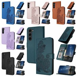 Datura Flower PU Étuis portefeuille en cuir pour Samsung S23 FE Ultra S22 Plus Note20 M54 M34 M33 M53 A04E A14 A24 A34 A54 Mandala Floral Card Slot Flip Cover Holder Pouch Strap