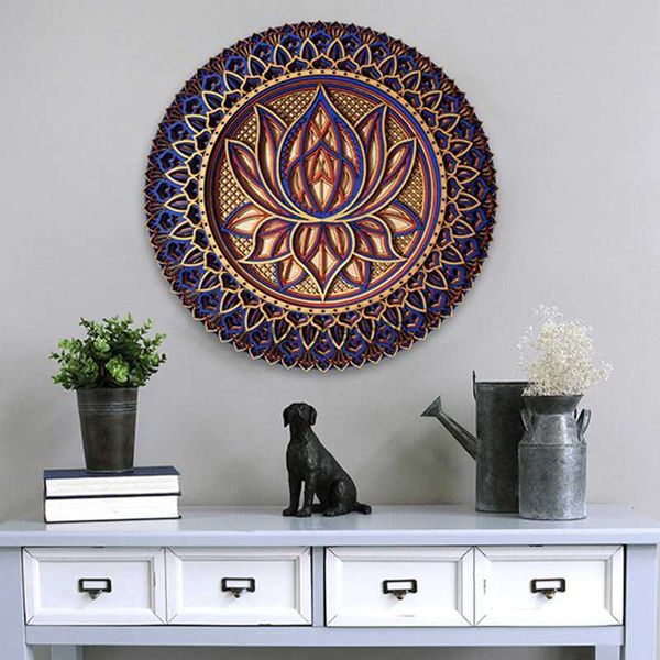 Datura fer Art décoration Lotus fleur Mandala mur Art métal artisanat Style bohème plat peintures murales décoration L230620