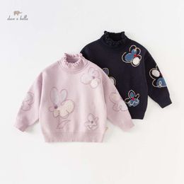 Dave Bella Children Winter Half Turtleneck Loose Knitted Pullovers Baby Girls Print Sweaters DB4238140 L2405