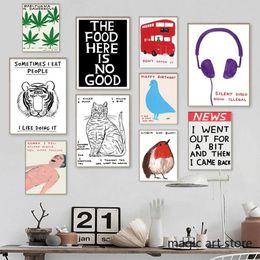 David Shrigley Artworks Tiger Crab Cat écouteur Ice Cream Art Affiches Canvas Painting Wall Prints Pictures pour la chambre DÉCOR HOME