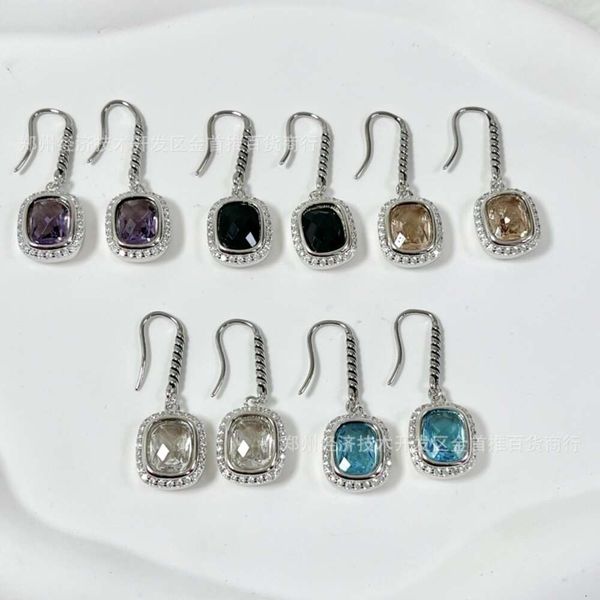 Pendientes de hilo trenzado de lujo ligeros de Plata de Ley 925 David yuman con pendientes de diamantes cuadrados para venta rápida