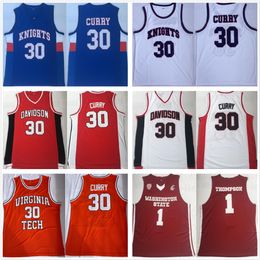 Davidson Wildcat Stephen Curry Basketball Jerseys Charlotte Christian Knights High School Virginia Tech Hokies Dell Curry 30 State Cougars Klay 1 Thompson Shirt