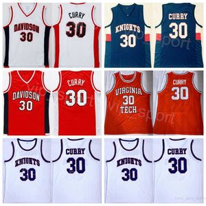 Davidson Wildcats College Stephen Curry Jerseys 30 Basketball High School Virginia Tech y Knights University Equipo cosido Azul marino Blanco Rojo Naranja Camisa NCAA