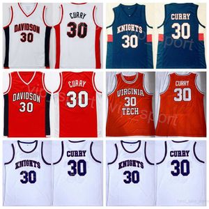 Davidson Wildcats College Stephen Curry Maillots 30 Basketball High School Virginia Tech et Knights University Équipe cousue Marine Bleu Blanc Rouge Orange Chemise NCAA