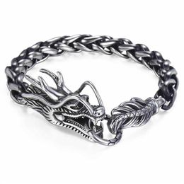 Davieslee Dragon Head Men's Bracelet Man 316L roestvrijstalen armband Wheat Link Chain Punk Sieraden 9mm 21 5 cm DLHB450 210609245G