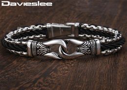 Davieslee Fashion Mens Bracelet en cuir en cuir Manmade Box en acier inoxydable Lien de noeud