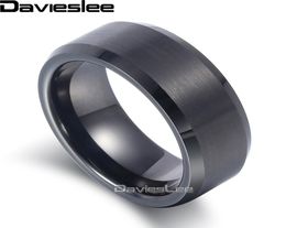 Davieslee Mens Boys Matte Finish Band Ring Tungsten Carbide Wedding Engagement Black 8 mm LTR041450904