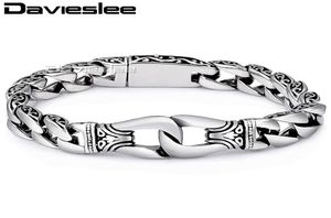 Davieslee pulseira masculina corrente 316l aço inoxidável punk pulseiras para homens curvo cor prata corrente cubana link 15mm lhb10 j12934734