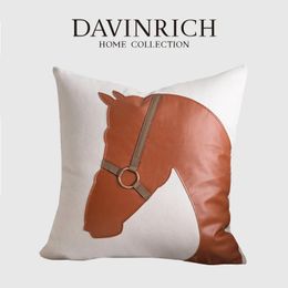 Davinrich Designer Horse Head Patched Pillow Burid Man Cave Decoration Throw Cushion Case Motif Cillowcase voor bankbanken vierkant 240508