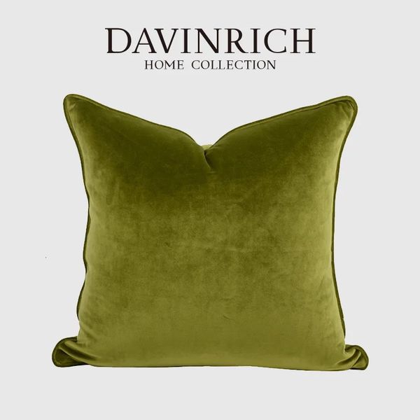 DAVINRICH Housse de Coussin en Velours Italien Doux décoratif de Luxe Solide Coussin carré taie d'oreiller pour canapé canapé Chambre Vert Olive 240223