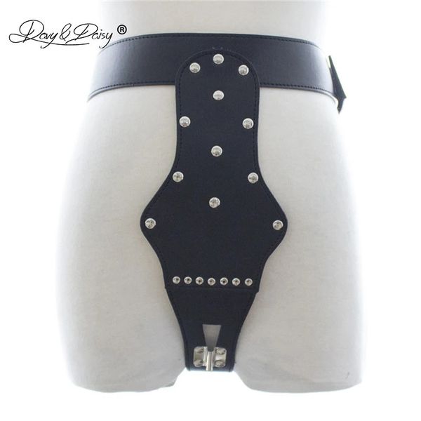 DAVYDAISY femmes ceinture de chasteté serrure Rivets culotte sexy en cuir PU string Lingerie slips exotiques sous-vêtements féminins UN522 240311