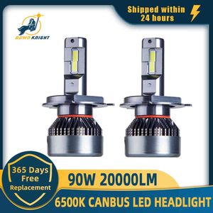 DAWNKNIGHT H7 H4 H11 45W P4 Bombilla H1 HB3 9005 9006 9012 Lámpara de faro LED 6500K 90W 20000LM Turbo Kit de luz LED 2PCS