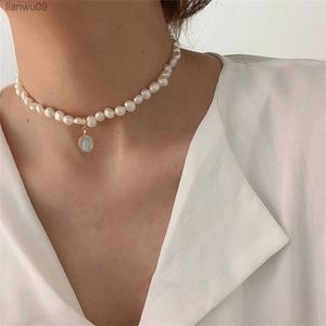 DAXI Simple Imitation Perle Perles Strand Collier Femmes Chaîne Perlée Court Collier Ras Du Cou Bijoux pour Femmes Cadeau L230704