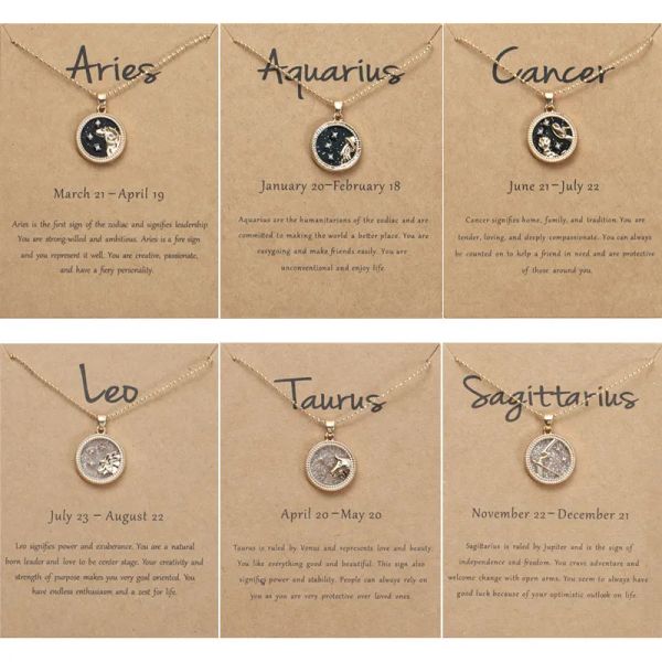 Día y noche Collar de signo del zodiaco para mujeres 12 Constellation Colgante Beads Cadera Corda Femenina Joya de cumpleaños Tarjeta de cartón ZZ