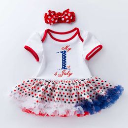 Dag Baby Independence Harper Baby Dress Cartoon Letter Stripe Star Pasgeboren Bodysuit