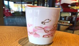Dag Cherry Blossom Word Coffee Cup Roze Sakura Dubbele isolatie Keramiek Mok bijbehorende beker voor Out Dooor In-Car Mug 355ML8022994