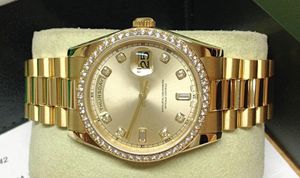 Day-Date 118348 Cadran en or jaune 18 carats Lunette en diamant Machines automatiques Montre pour homme 36 mm Montres-bracelets de luxe pour homme