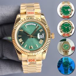 DAY Reloj para hombre con esfera verde diamante Automático Hine 40 mm Señora 36 mm Mujer Correa de acero inoxidable 904L Zafiro Hebilla plegable oculta