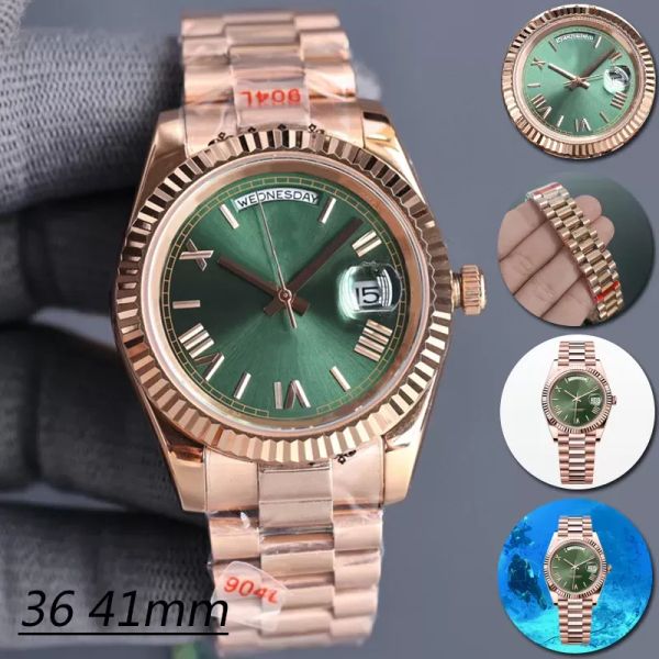 Día Relojes para hombre Máquina automática 40 mm Dama 36 mm Mujer Oro 904L Correa de acero inoxidable Zafiro Con diamante ST9 Hebilla plegable oculta impermeable Dhg q6FR #