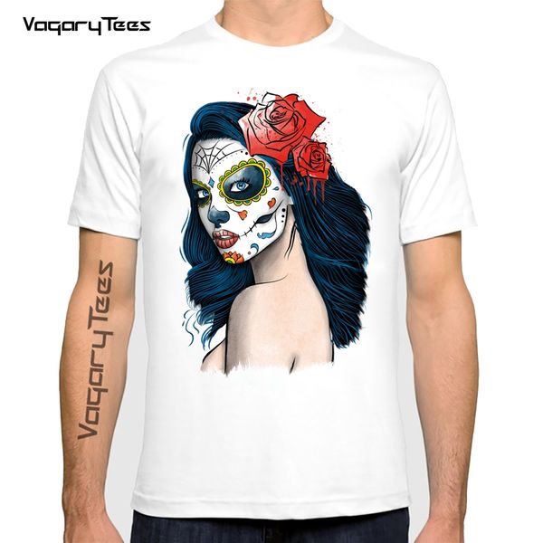 Day of the Dead La Calavera Sugar Camiseta Funny Camis Men Summer Nuevo White Casual Dulce Kawaii México Artes T Camiseta