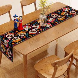 Day of the Dead Table Runners Halloween Floral Sugar Skull Mexican ofrenda Party Decor voor eettafel Living Study Room Levering