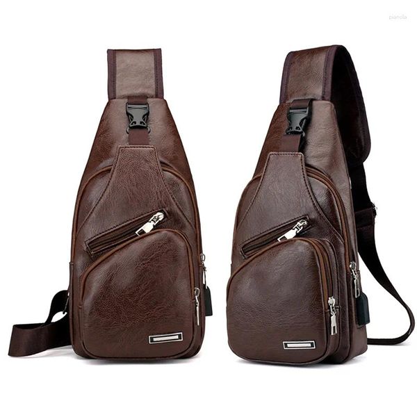 Paquetes de día hombres Sport Bag Chox Bag Vintage PU Crossbody Open Crossbody con agujeros de auriculares ZJ55