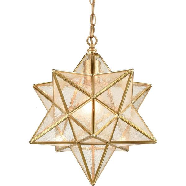 DAYCENT Luminaire suspendu étoile morave en laiton avec verre à graines – Luminaire suspendu élégant de 13 1/2 pouces pour cuisine, salle à manger