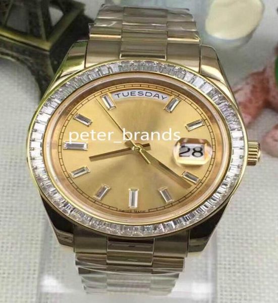 Daydate Gold Bagueettes Diamond Corpsel Mouvement mécanique Homme Mentille Men039s Sport Wrist Watches Gold Inoxydless S9901638