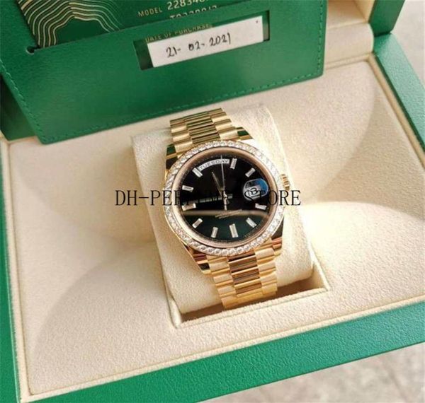 Daydate Watch 40 18k Yellow Gold Champagne Black Diamond Diamond Men Automatic Movement Luxury BP Mens Watch208P1815212