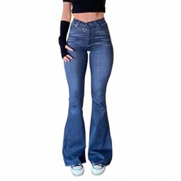 Dayifun-Taille haute Mom Jeans pour femmes Stretch Flared Denim Pantalon Slim Pantalon Femme Streetwear Elephant Jeans Fi Vêtements 55JP #