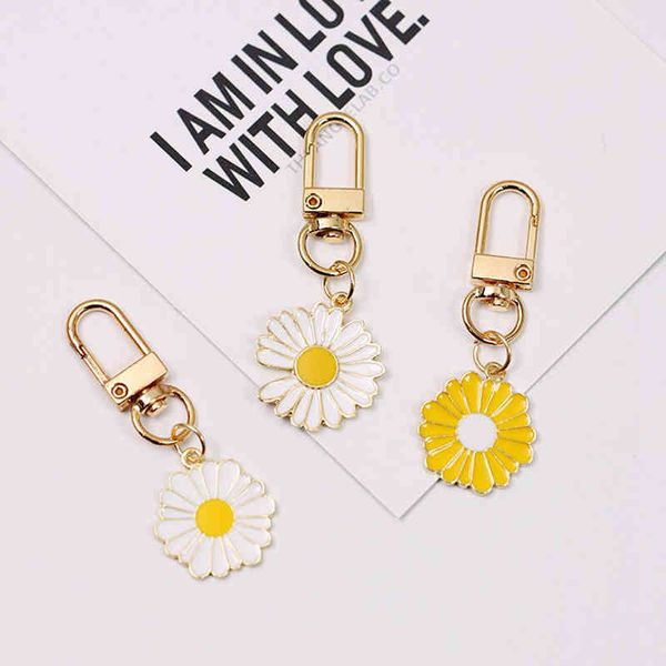 Dayoff Kawaii jaune blanc marguerite fleurs chaîne pour émail fleur breloque chaîne femmes filles porte-clés K154