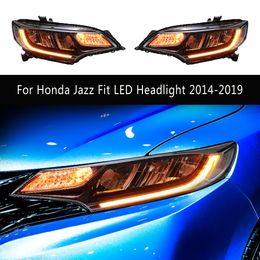 Lámpara delantera de luz diurna para Honda Jazz Fit conjunto de faros LED 14-19 azul inicio animación Streamer luces de señal de giro