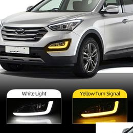 Daytime Runnung Lights LED Running Light para Hyundai Santa Fe IX45 2014 2014 Accesorios de automóviles impermeables 12V Decoración de la lámpara de niebla DRL DR OT8RA